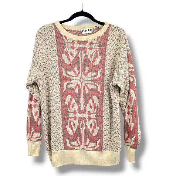 Via L.A. Vintage Women's Cottage Floral Dolman Sleeve Sweater Cream Pink Size M - Picture 1 of 9